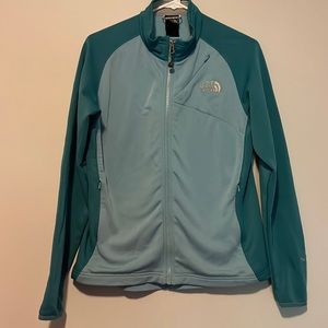 North Face jacket. Teal and light blue. Size medium!